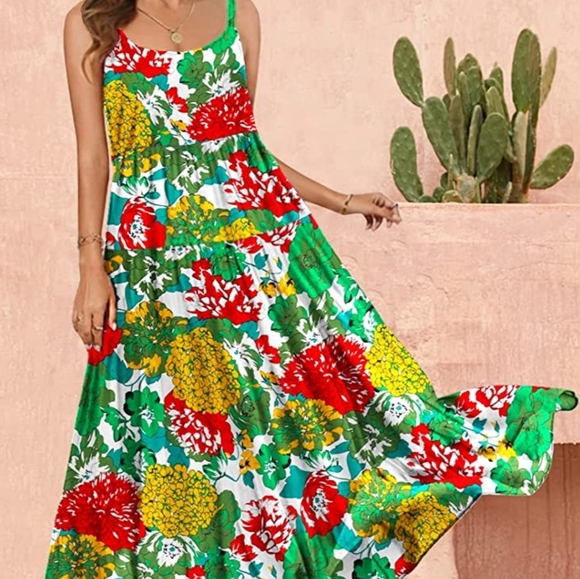 Women's long maxi Bohemian floral print dress maxi dress - Picture 4 of 6